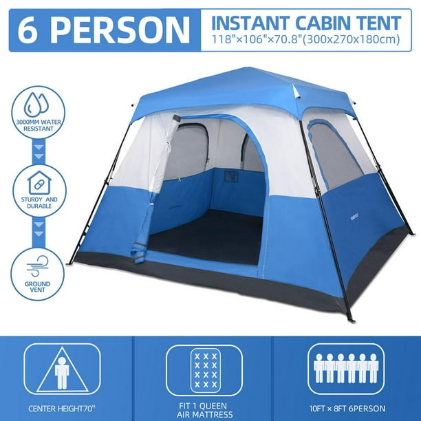 Flexzion Pop Up Family Tent Blue Carrying Bag for Outdoor Camping Hiking Trekking Backpacking Traveling Ventilation Mesh Windows Water Resistant Large Automatic Tent with Zippered Door 6 Person Flexzion Pop Up Family Tent Blue Carrying Bag for Outdoor Camping Hiking Trekking Backpacking Traveling Ventilation Mesh Windows Water Resistant Large Automatic Tent with Zippered Door 6 Person